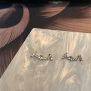 Park Lane “HAPPY” Silver Curved Earrings